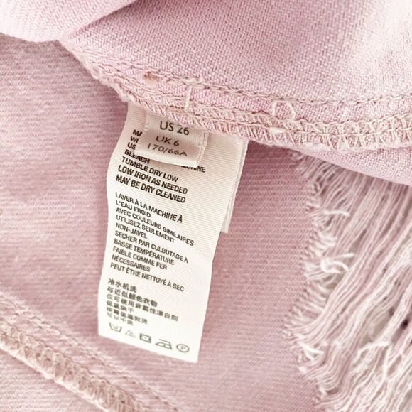 Free People Pink Light Wash Wrap Style Denim Skirt Distressed Raw Hem Slit 26 - Picture 9 of 10